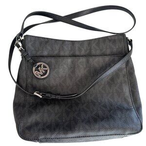 Michael Kors Black Monogram Print Crossbody Bag Adjustable Strap Zipper Closures